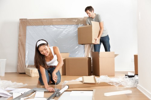 Office relocation planning in Stockwell with desks and boxes ready for transport