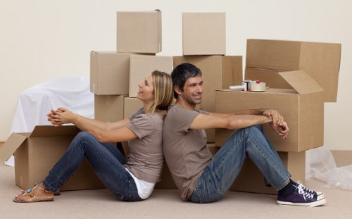 Packed boxes ready for a Stockwell removals van
